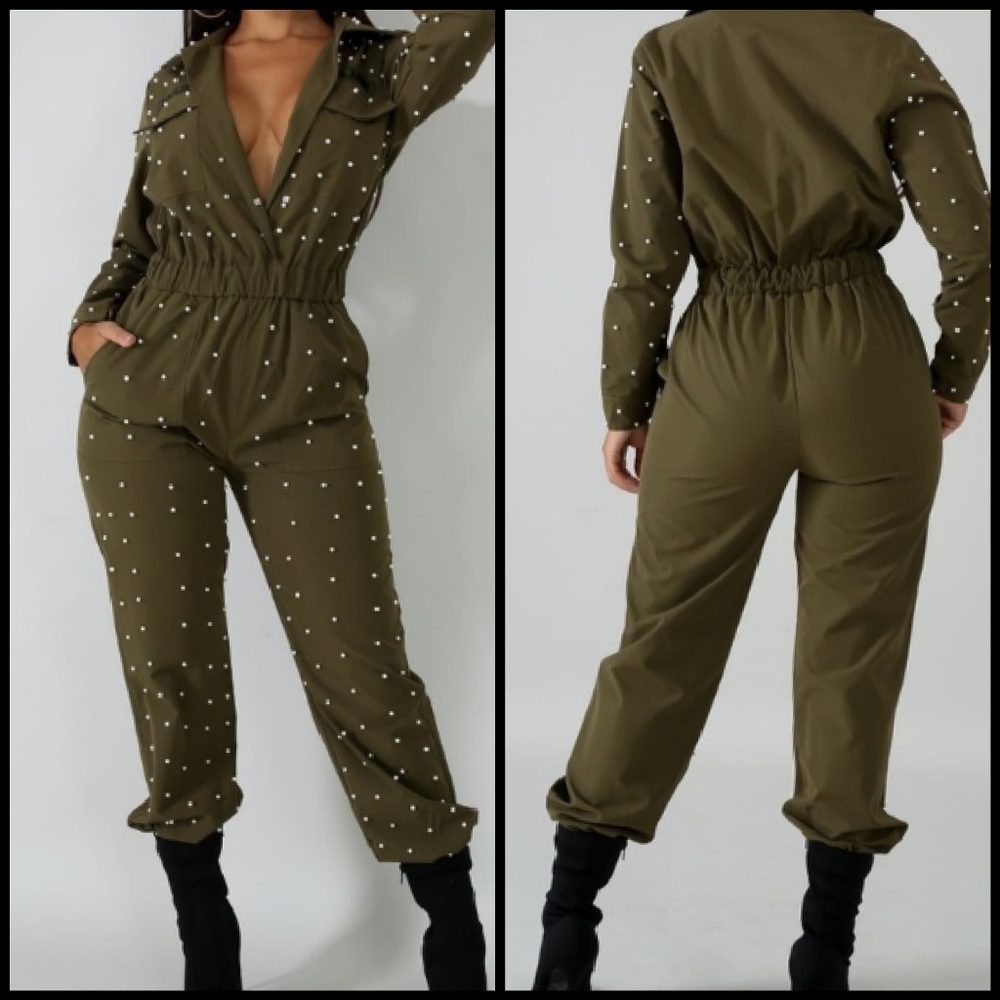 ARMY GREEN PEARL JUMPSUIT